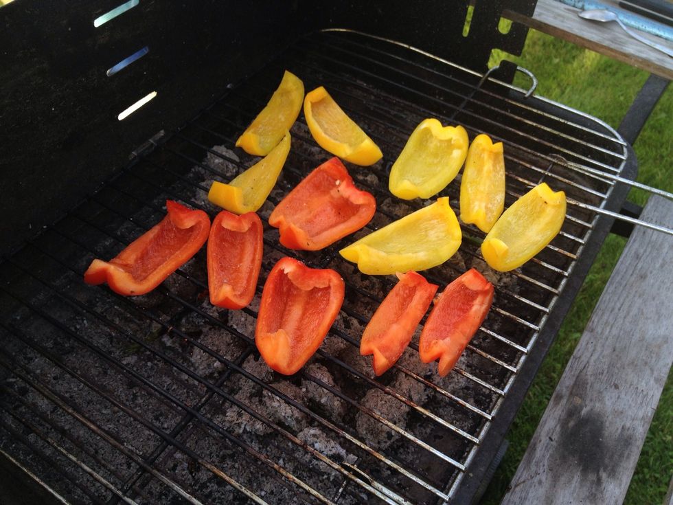 Slice the bell peppers and grill them for about 3-4 minutes.
