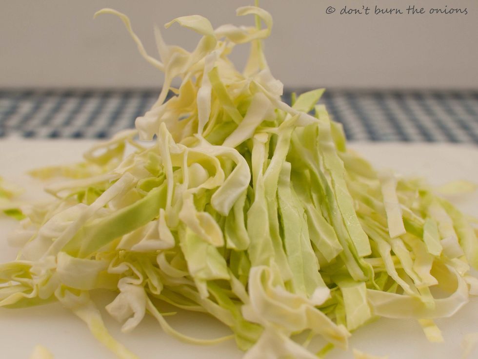 Slice the cabbage into strips around 1cm wide.