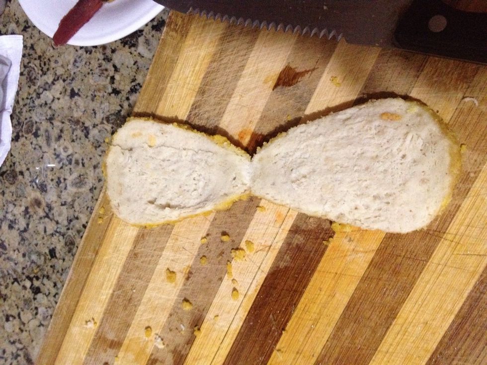 Slice the chicken from the middle as shown