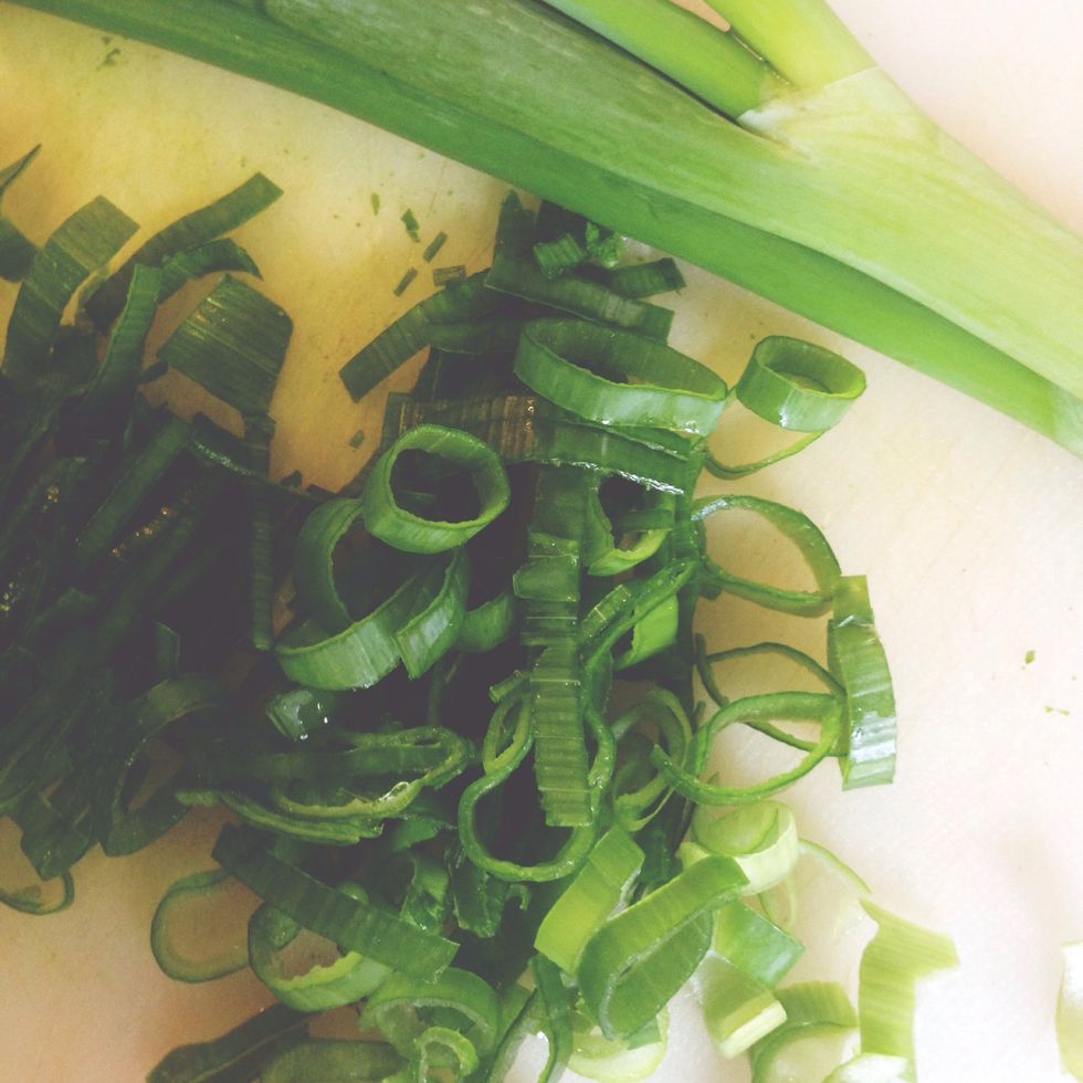 Slice the green onions from top to bottom and add to the bowl.