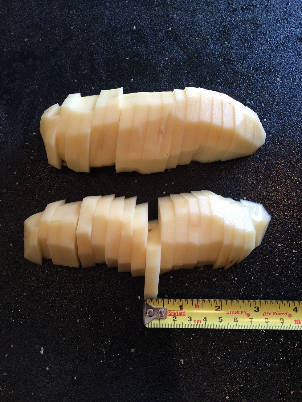 Slice the halves crosswise 1/4 inch slices.