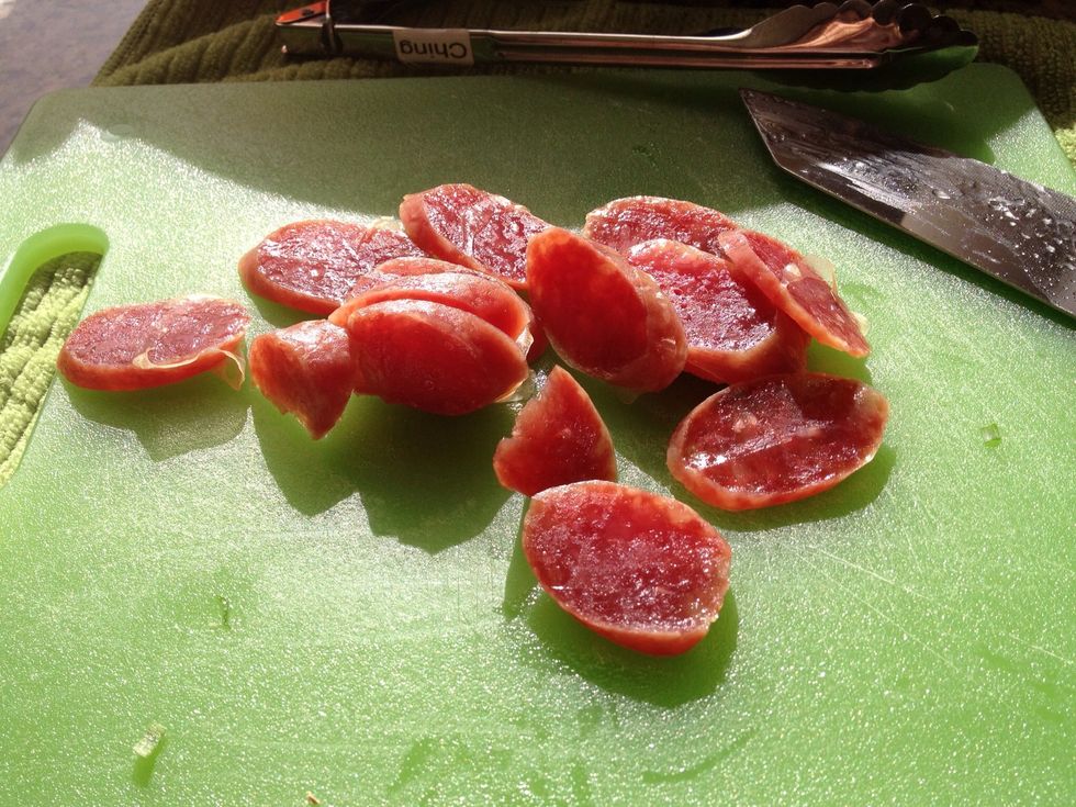 Slice the lup cheong.
