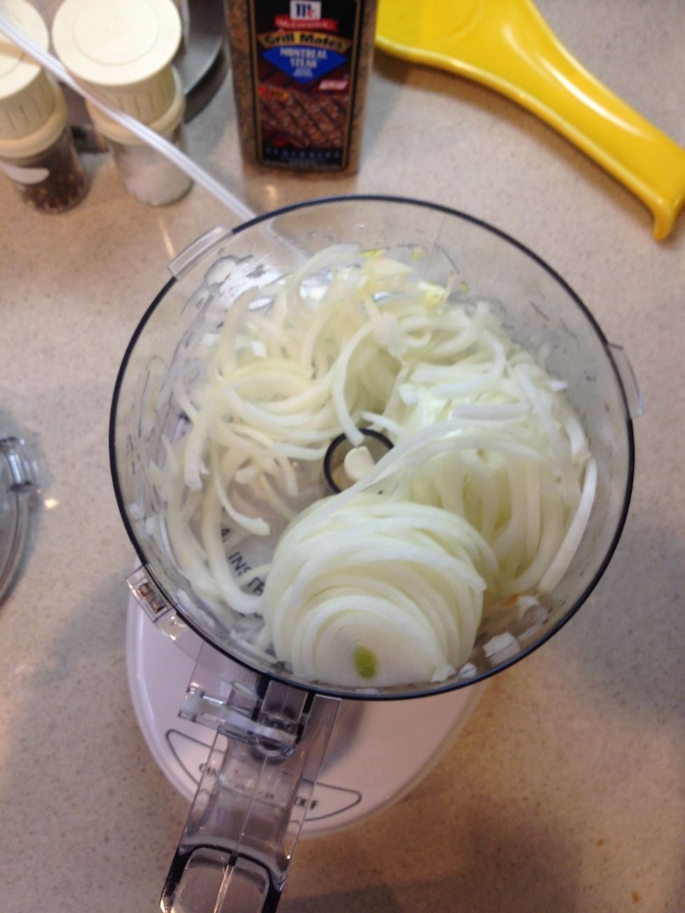 Slice the onion. I recommend using a food processor.