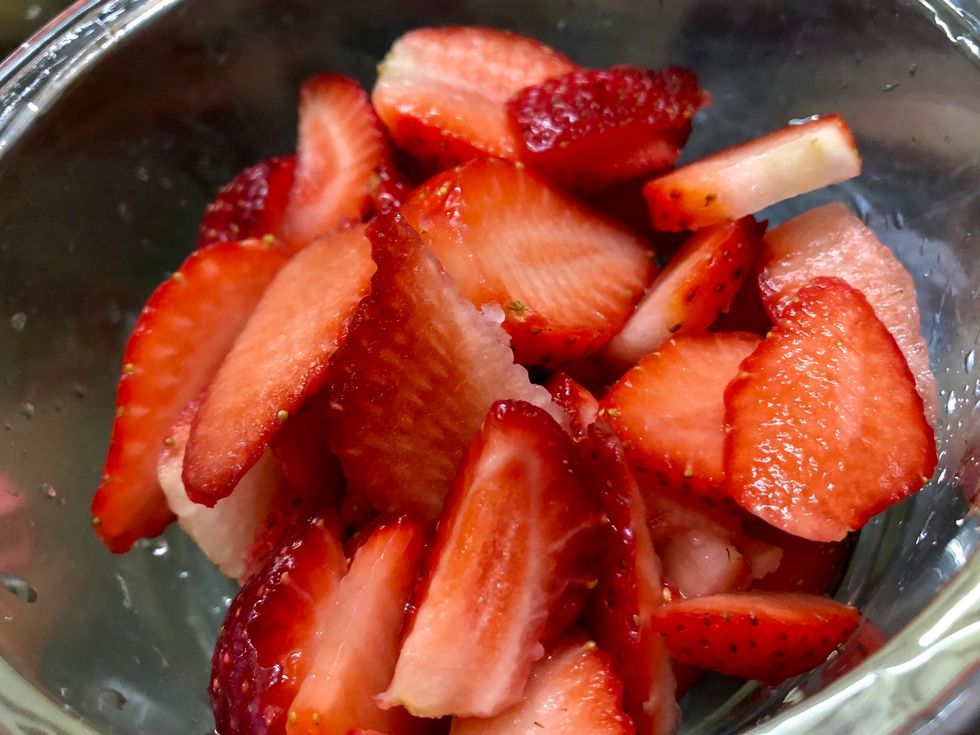 Slice the strawberries..