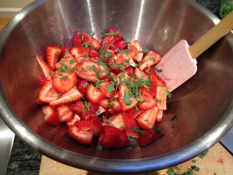 Slice the tarragon into small strips. Add to the bowl.