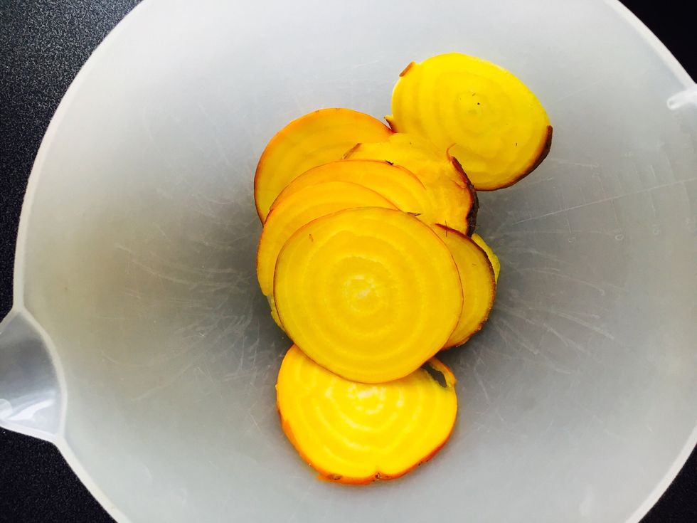 Slice the yellow beet thinly