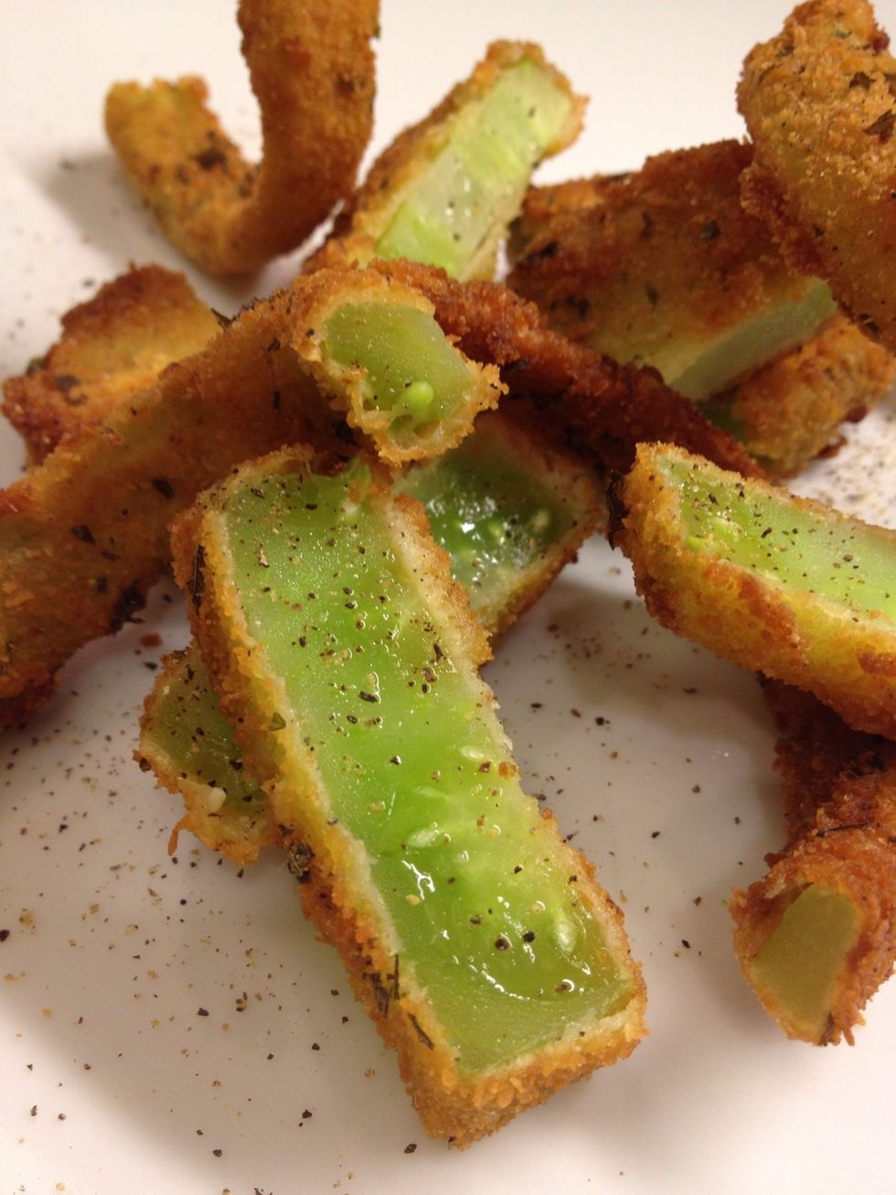 Slice them to get different shapes. Salt and pepper.