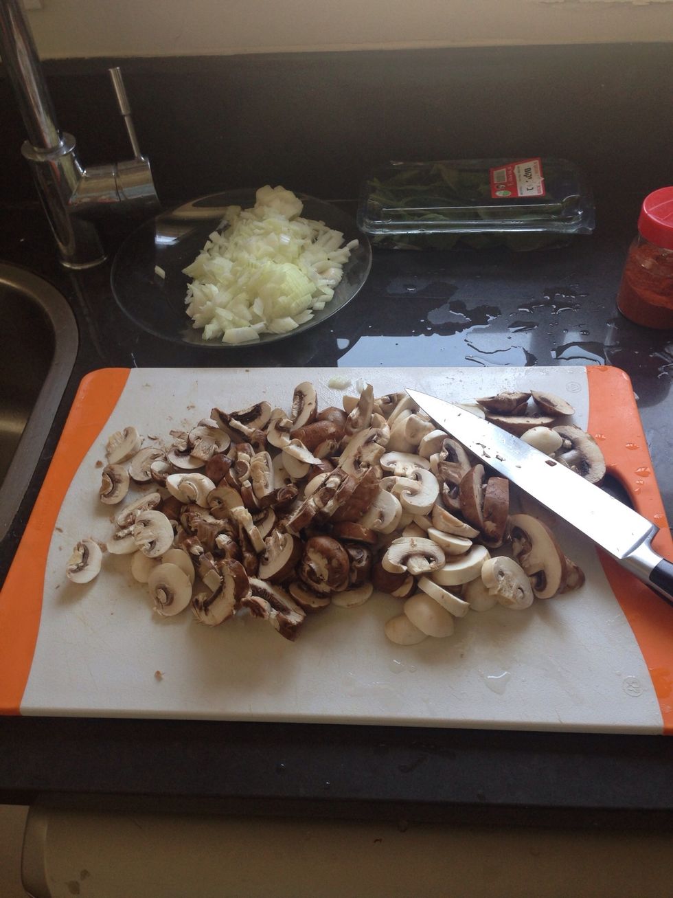 Slice up all the mushrooms