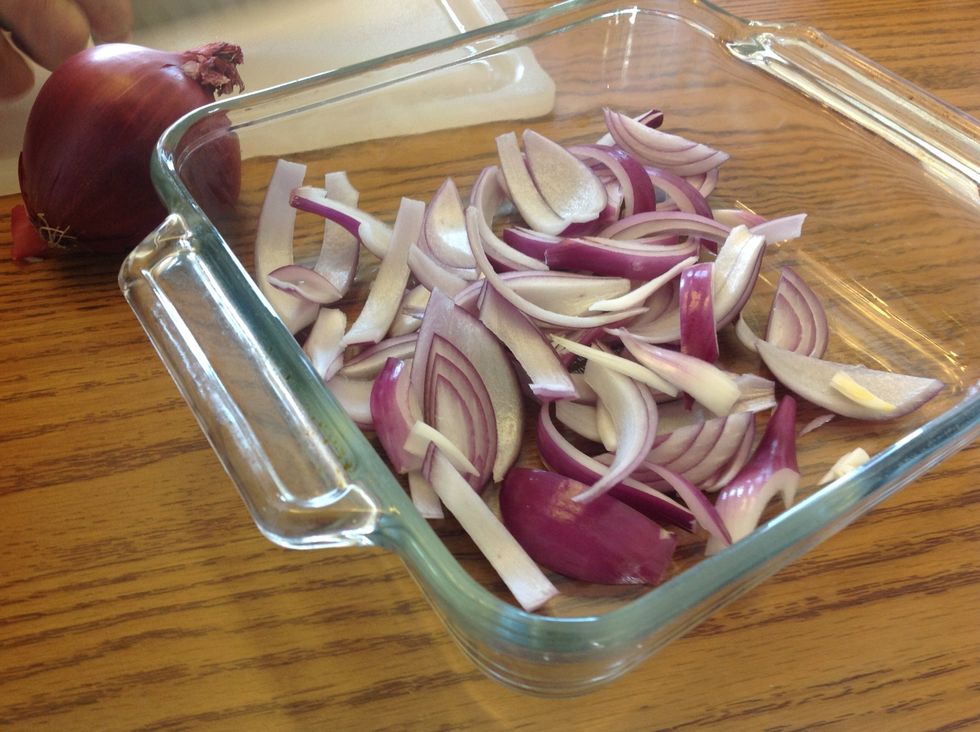 Slice up two red onions and a white onion