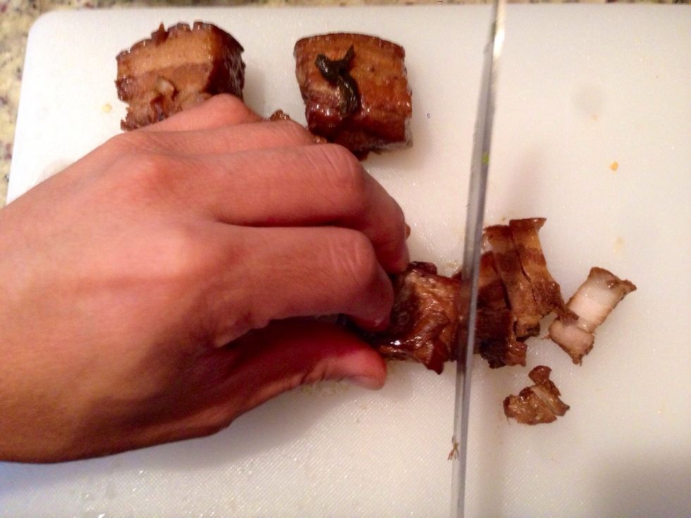 Slice up your meat. (Any leftovers you would like to use or whatever you wanna choose) For example, we use a Japanese Slow Braised Pork Belly that The Foodbox made! (Recipe coming soon!)