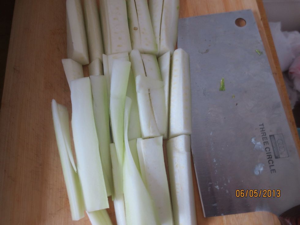 Slice vertically twice, then make horizontal cuts