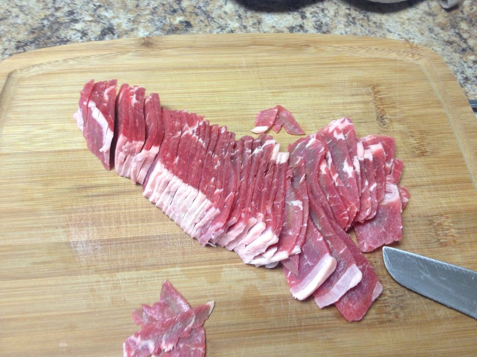 Slice very thinly. Then move to a large bowl.