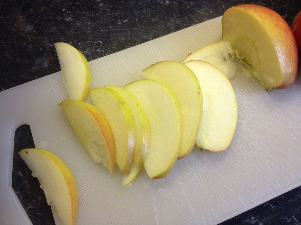 Slice your apples into thin slices. Keeping the skin on is optional :)