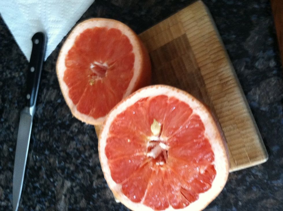 Slice your grapefruit in half. You will only need one half so save the rest for later.