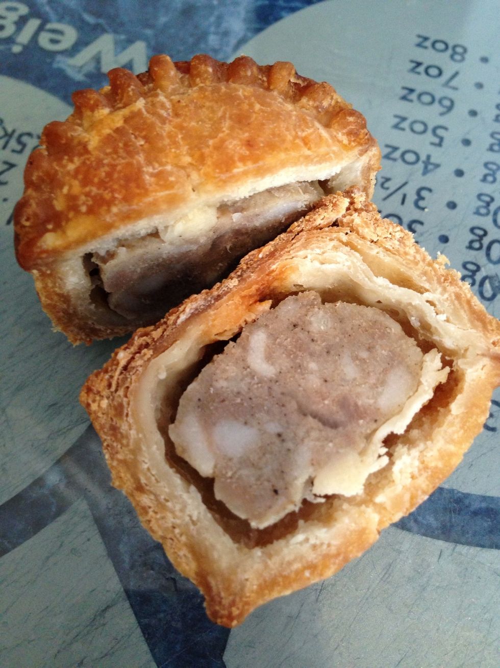 Slice your pork pie in half