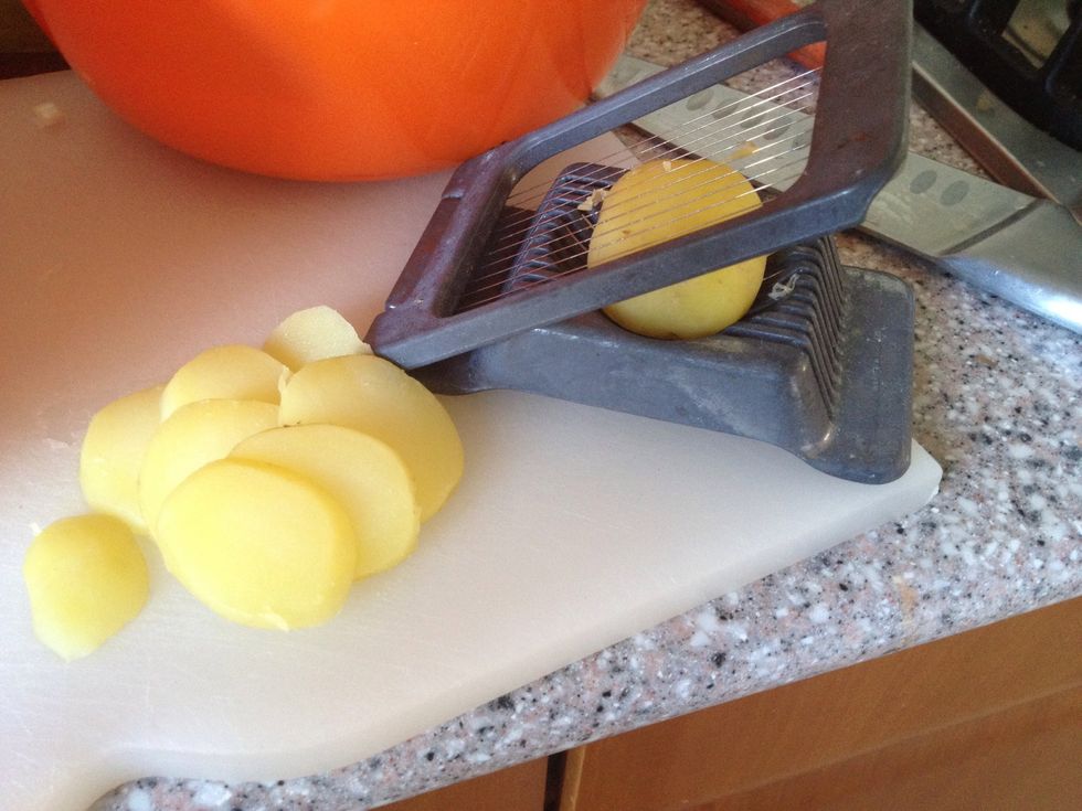 Slice your potatoes thinly. I'm lazy so I use my egg slicer. \ud83d\ude09