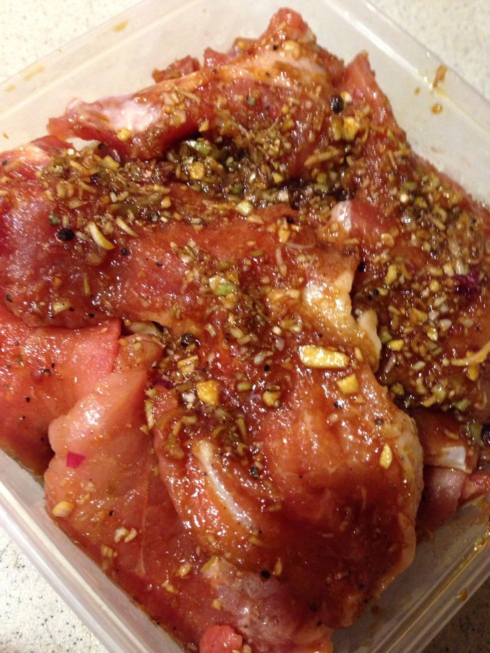 Sliced the pork (thick sliced is fine). Marinated for at least 3 hour or overnight for best result.