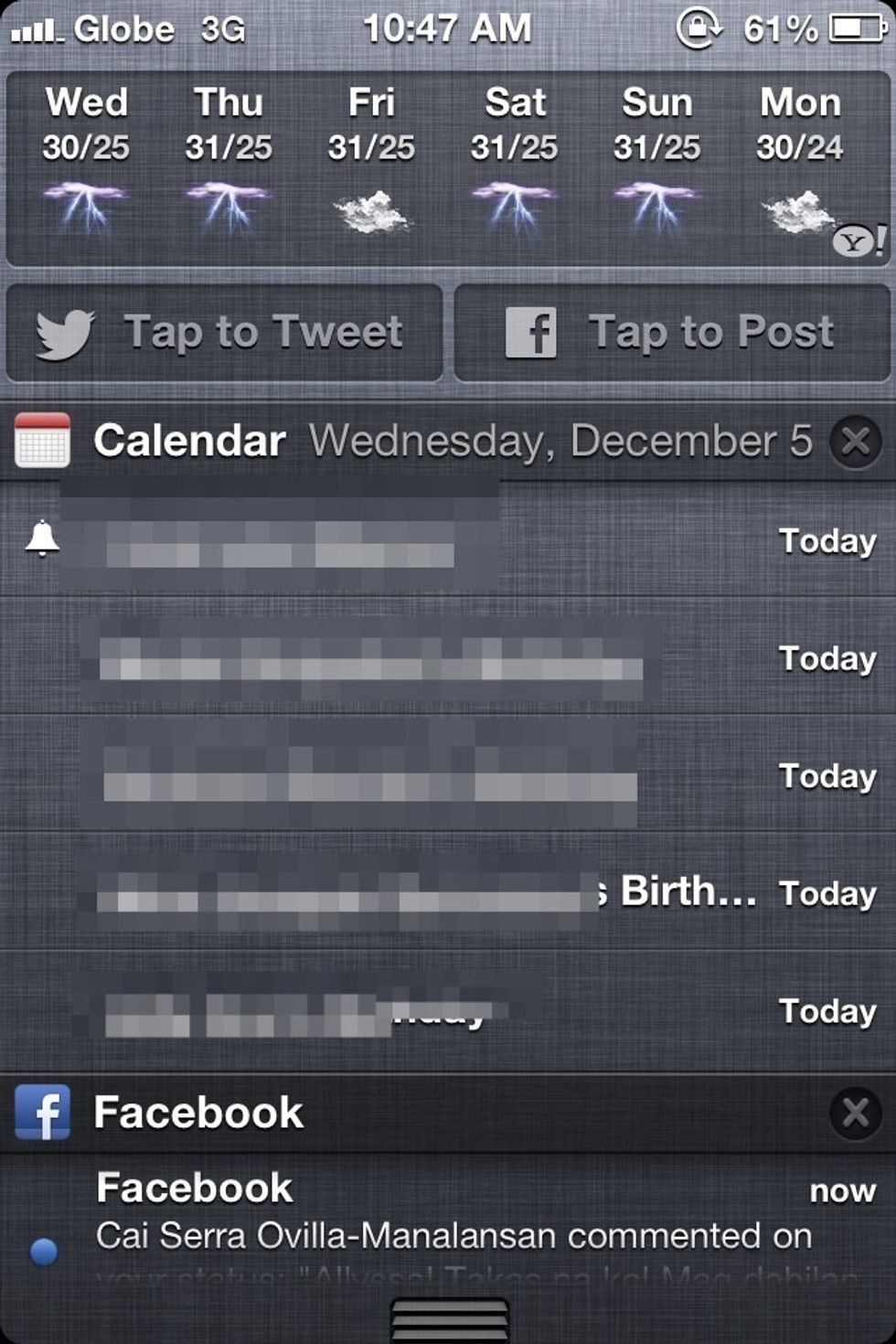 Slide Down from the top of your screen. Works on all apps. but will not work on locked screen.Tap Facebook Or Twitter