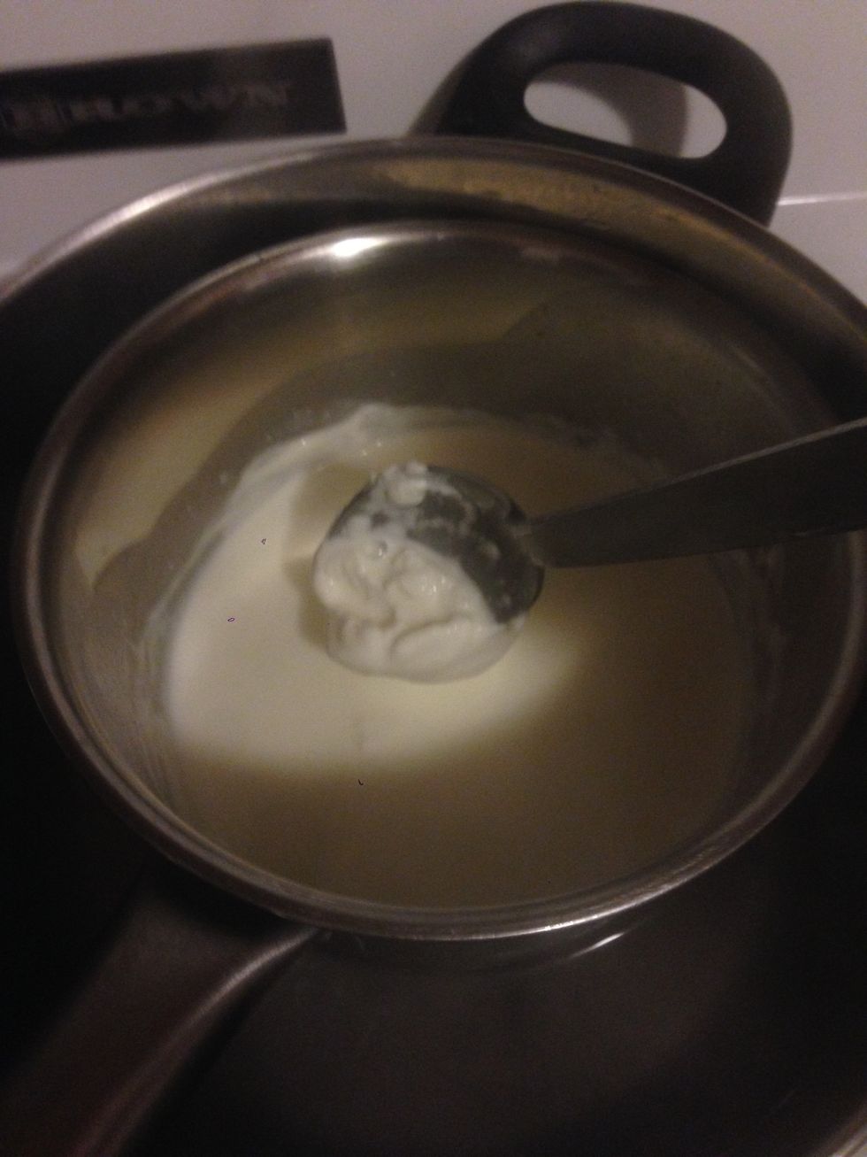 Slightly boil cream in a pan, add goat cheese and 1 teaspoon of truffle oil, heat at medium temperature for 5min. Season with salt and pepper. Add more truffle at the end since it evaporates quickly.