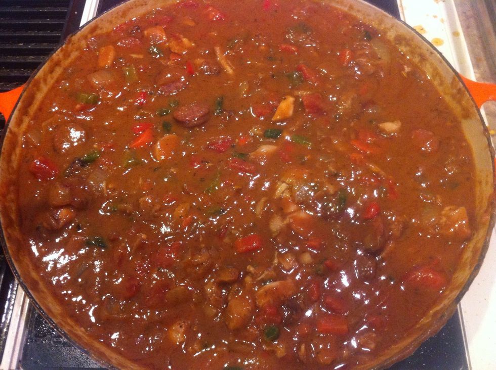 Slow simmer for about and hour. Keep stirring and scraping the bottom of the pan. Ad more stock as needed. Keep the pan full