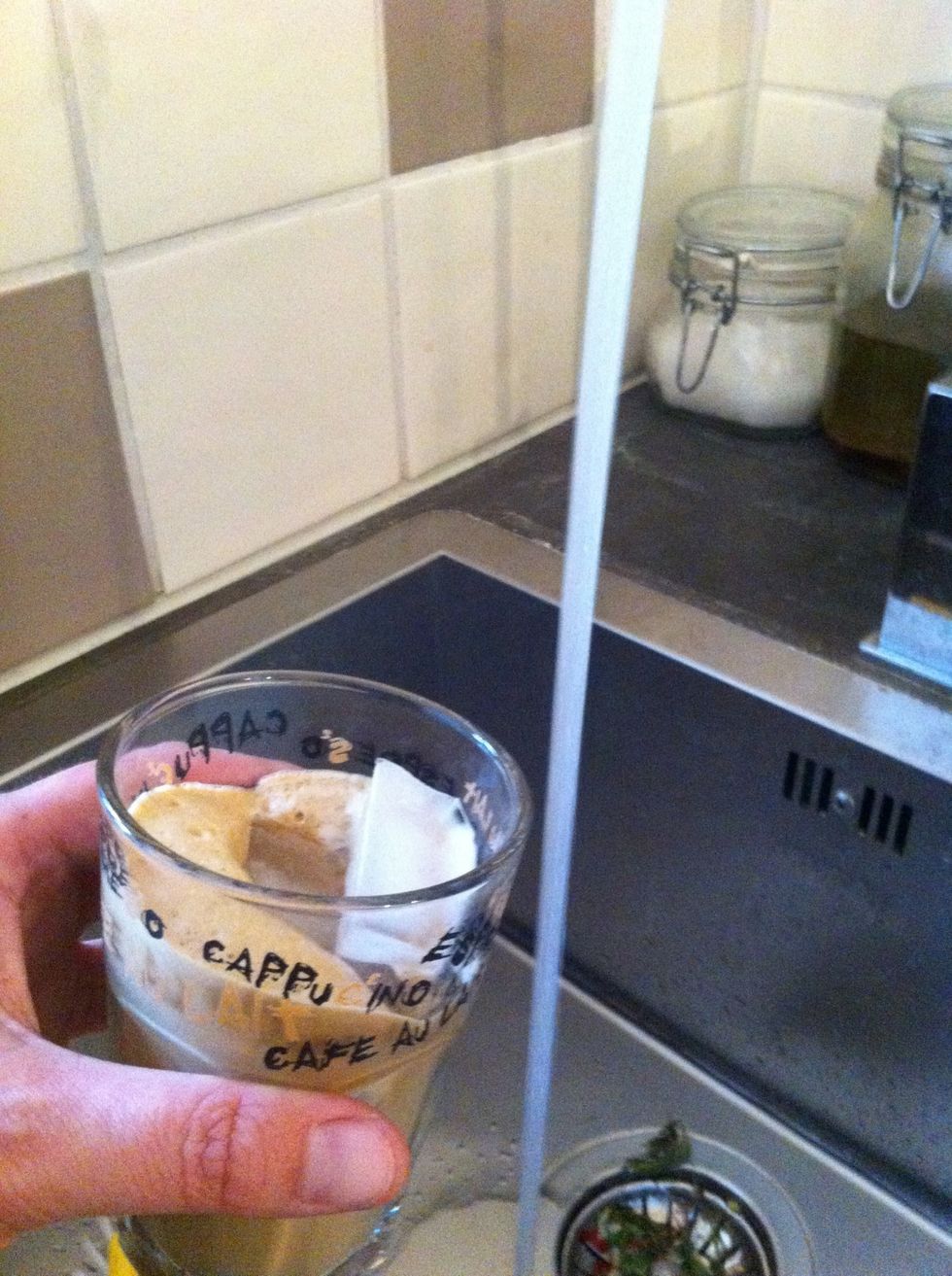 Slowly add cold water as much at the glass can hold