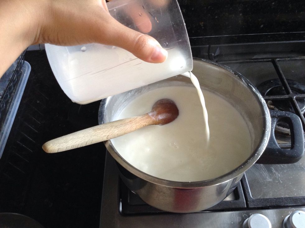 Slowly add it to your boiling rice mixture and stir, stir, stir!