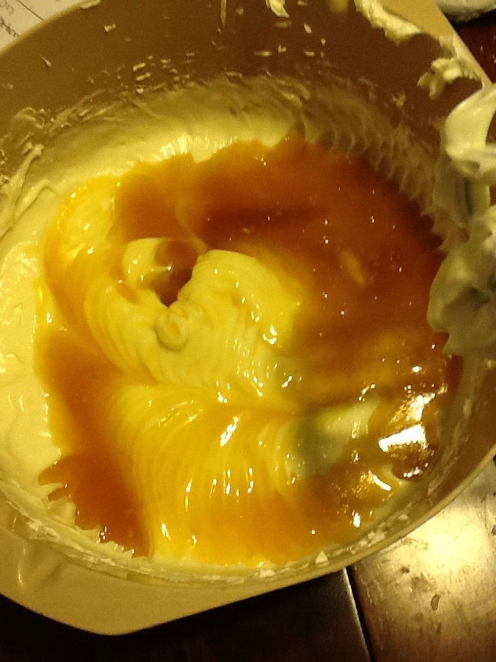 Slowly add the brown sugar/ butter into the bowl. Then mix on medium until blended together.