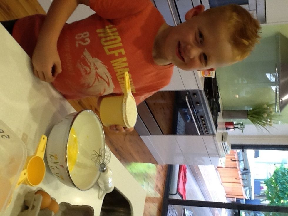 Slowly add the flour and mix until the mixture is smooth.