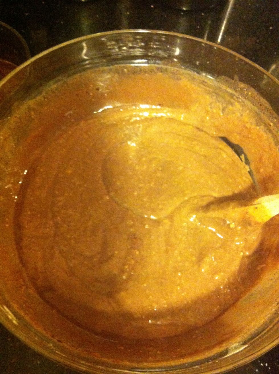Slowly add your chocolate mixture to your dough, and start beating your batter. Again, you may feel an electric beater may be of better help. Should look like chocolate cake batter.