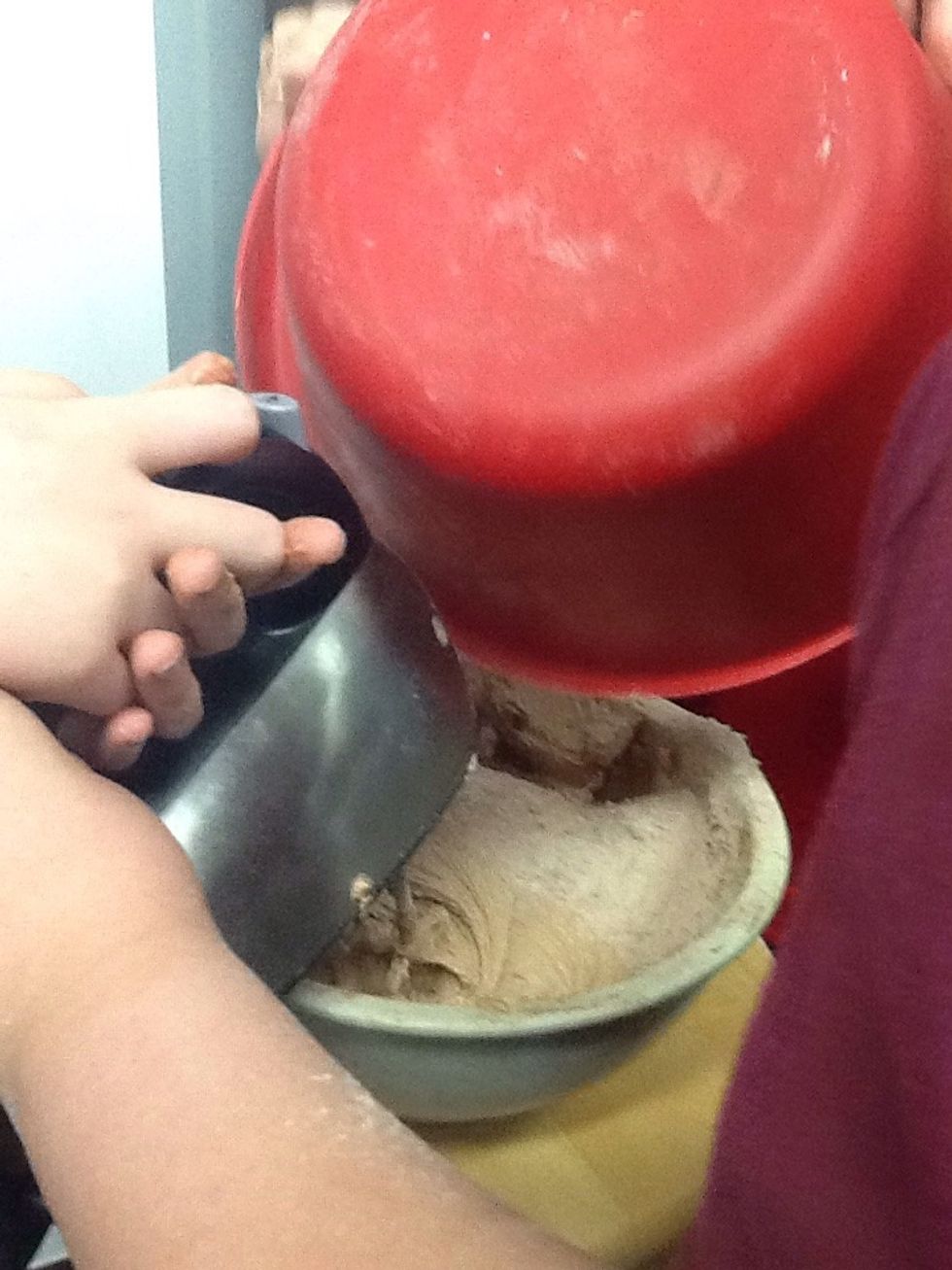 Slowly add your dry ingredients to the mixture with the egg yolks.