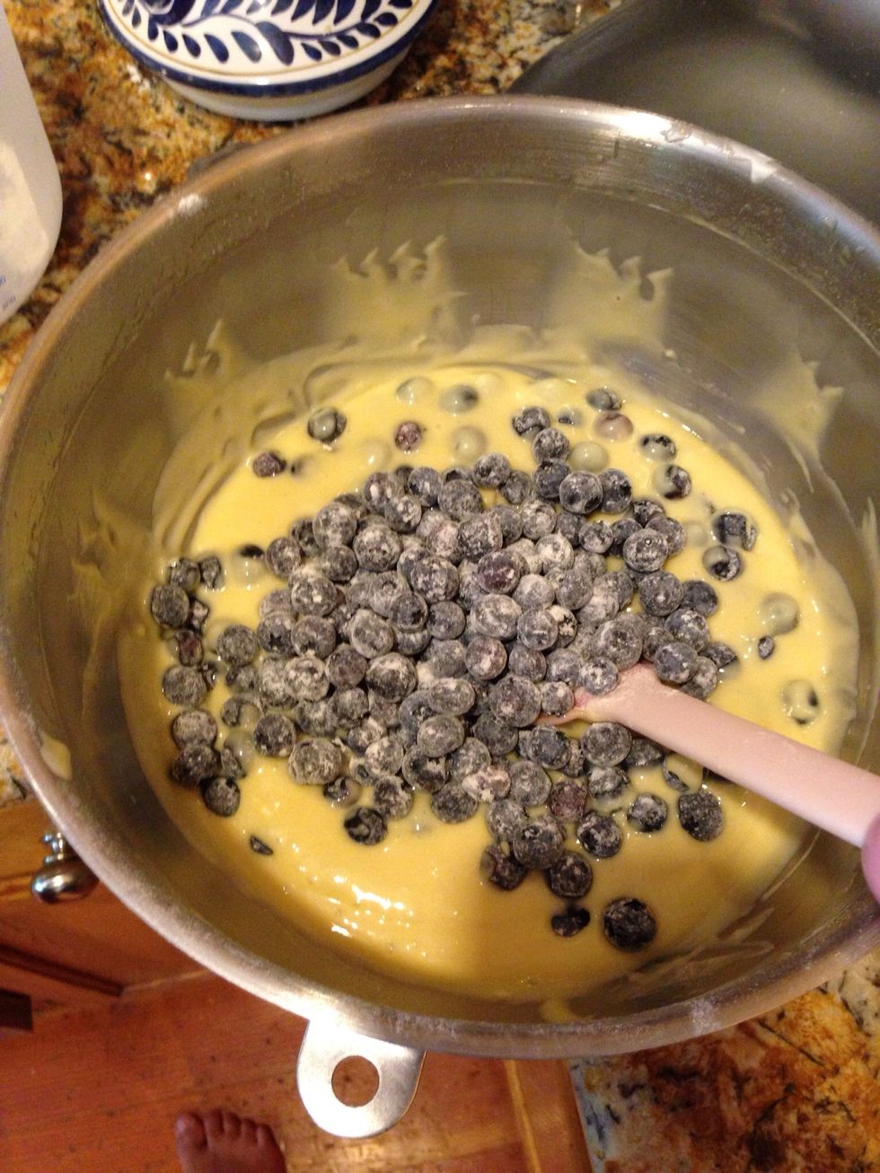 Slowly fold them into batter. Be careful!