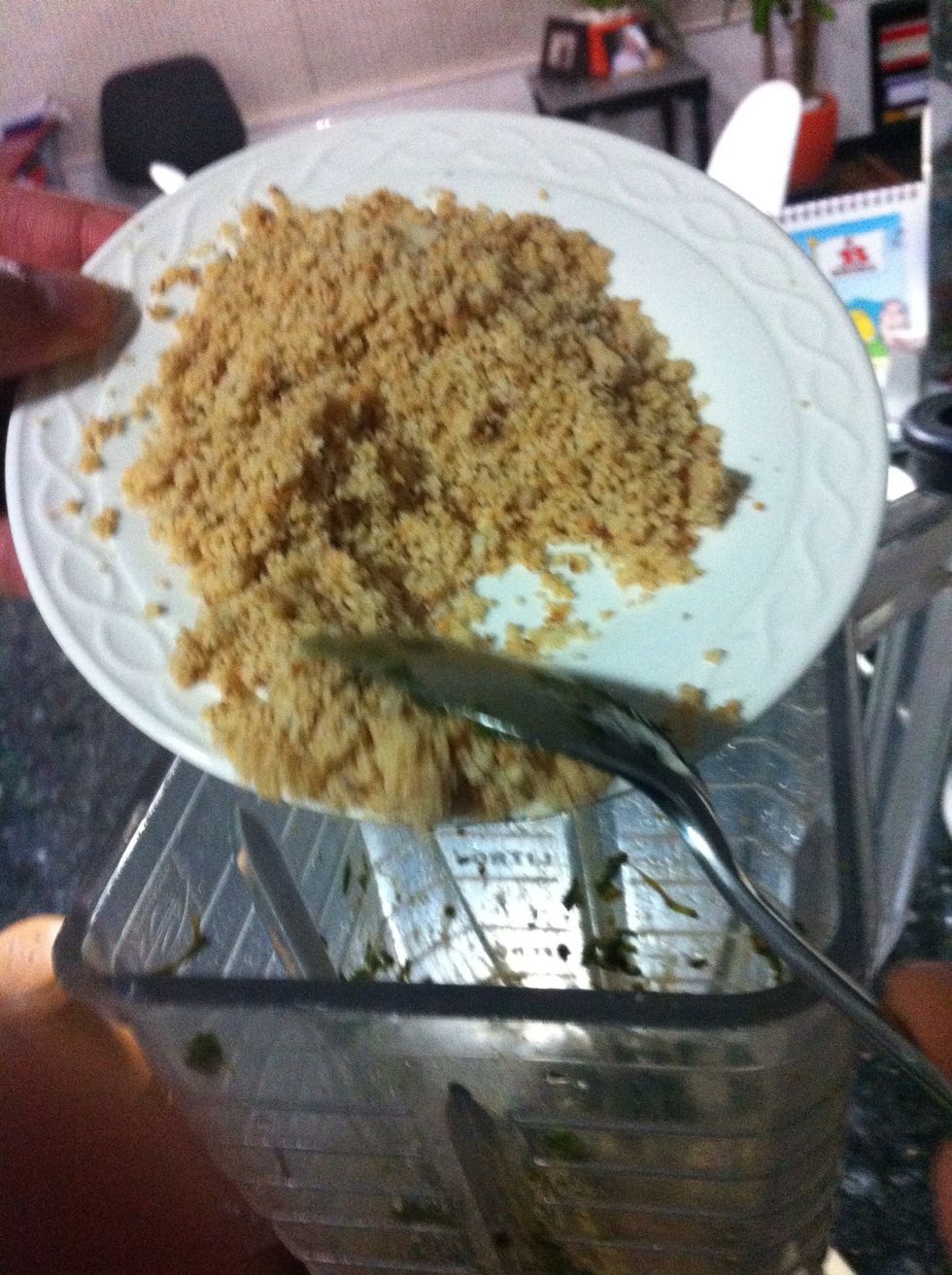 Slowly incorporate the chopped nuts. Blend until you obtain a nice, chunky texture! When the mixture looks right, add salt to taste ... You could grate and add some fresh parmesan for that extra kick!