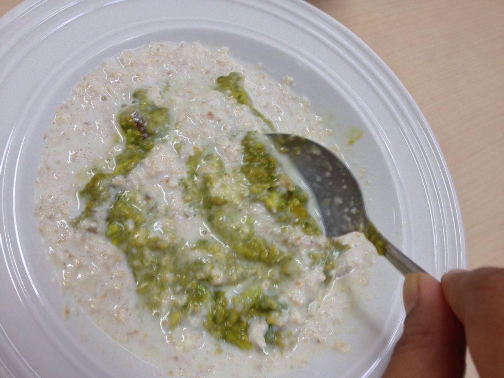 Slowly mix the two elements until the color is well-blended