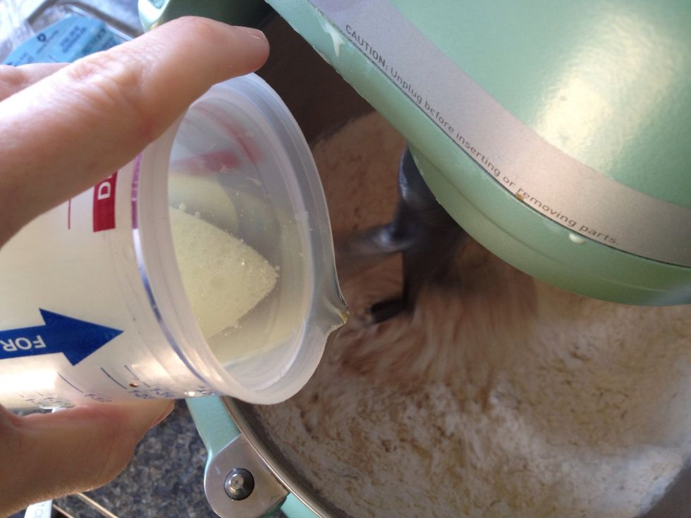 Slowly pour in the oil until the mixture looks like crumbs.