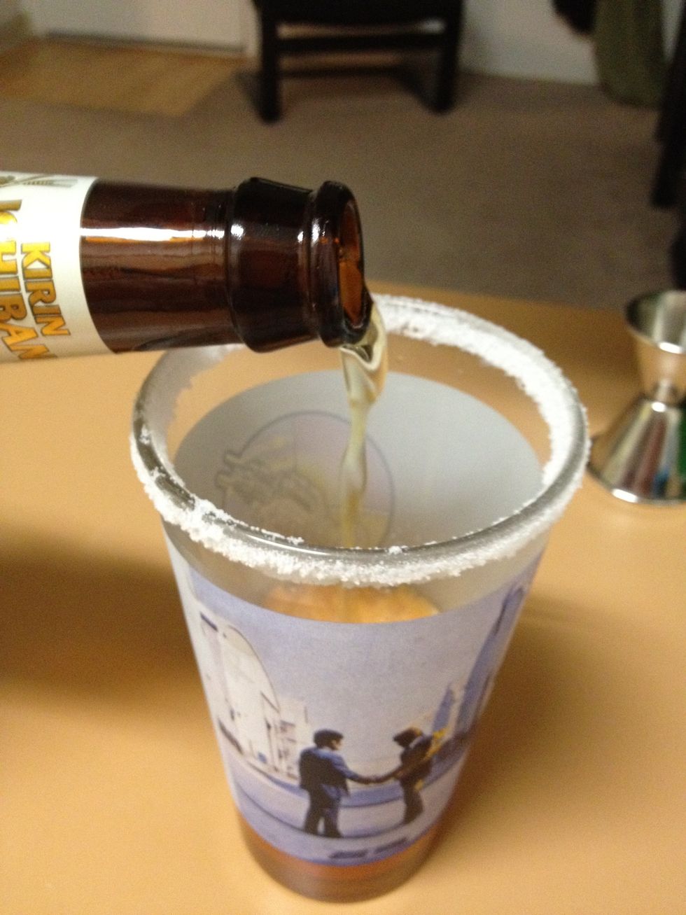 Slowly pour in your beer.