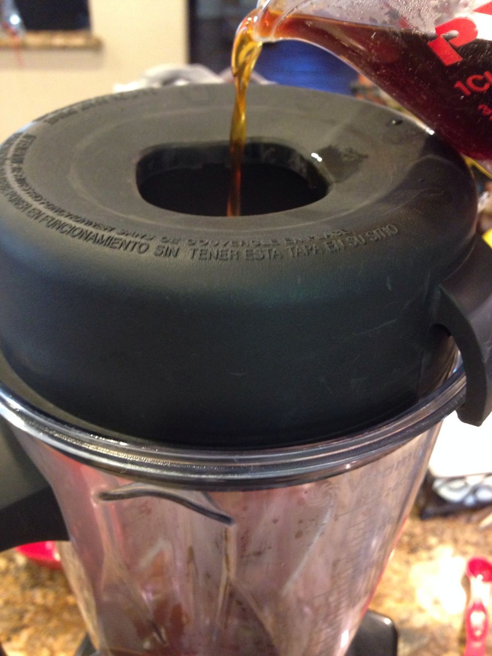 Slowly pour it in while still blending.