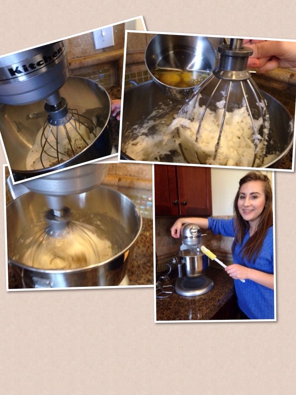 Slowly start to mix the ingredients in the mixer. Then carefully add in the two eggs, and continue to mix. Make sure to scrape off the sides of the bowl to ensure that everything gets evenly mixed!!