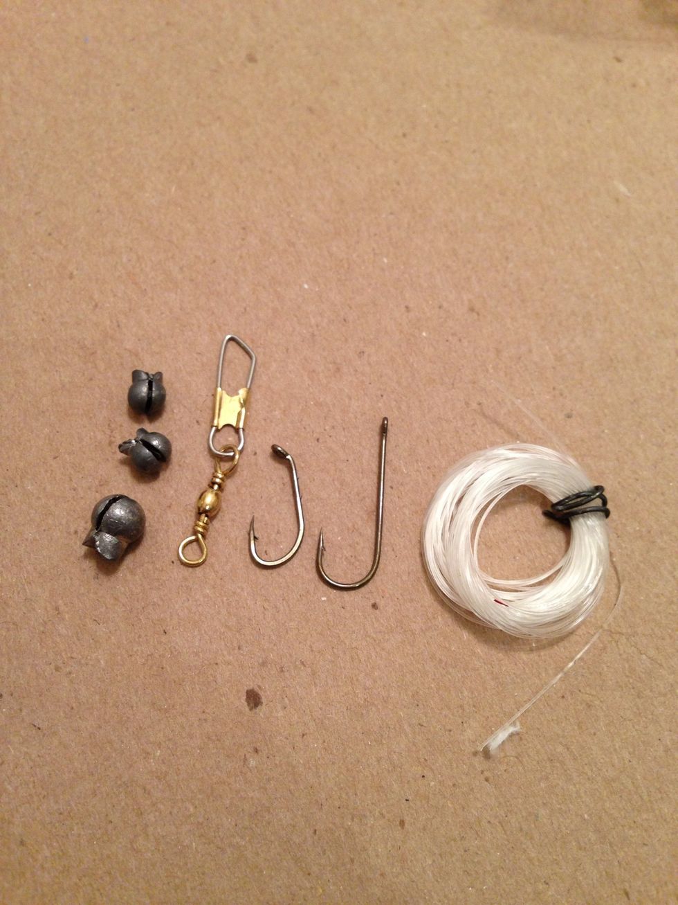 Small lead weights, two hooks and as much line as possible.