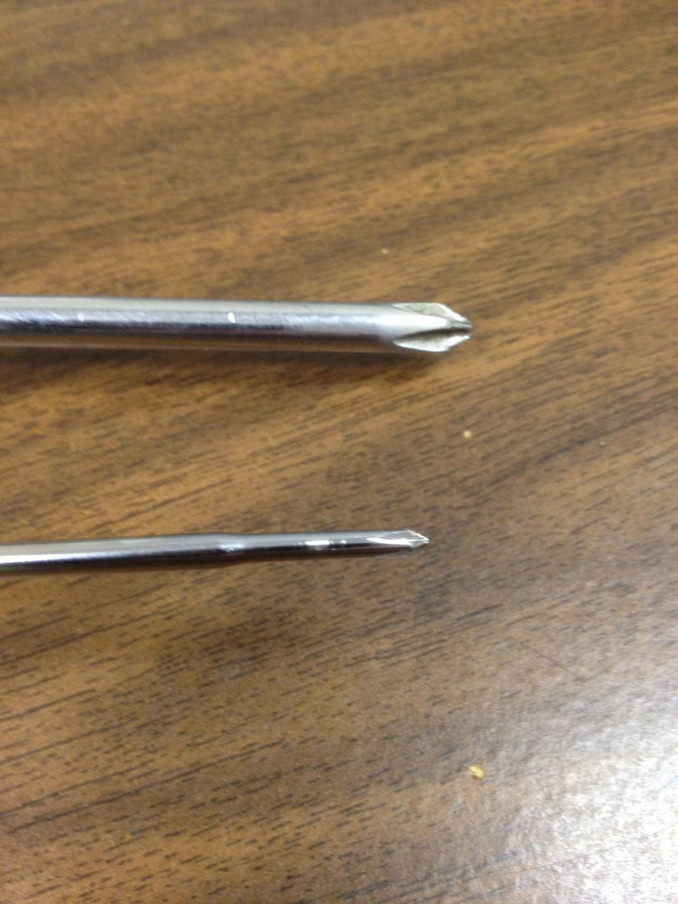 Small Phillips screwdriver as compared with large Phillips screwdriver