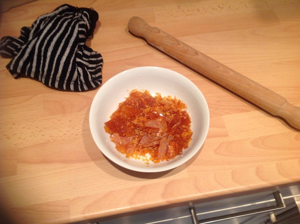 Smash the caramel into pieces with a rolling pin
