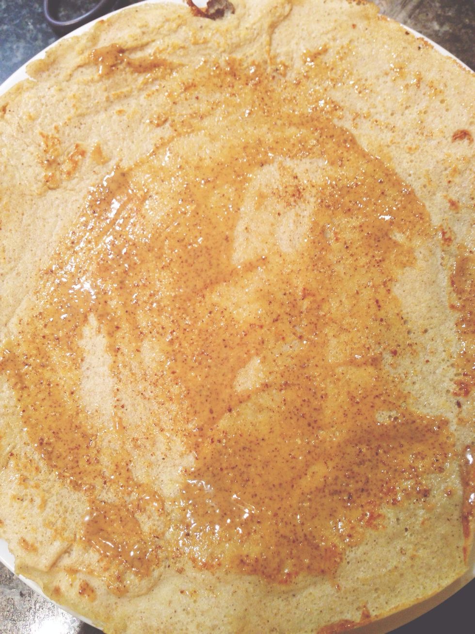 Smear each pancake with 1/2 -1 teaspoon almond butter.