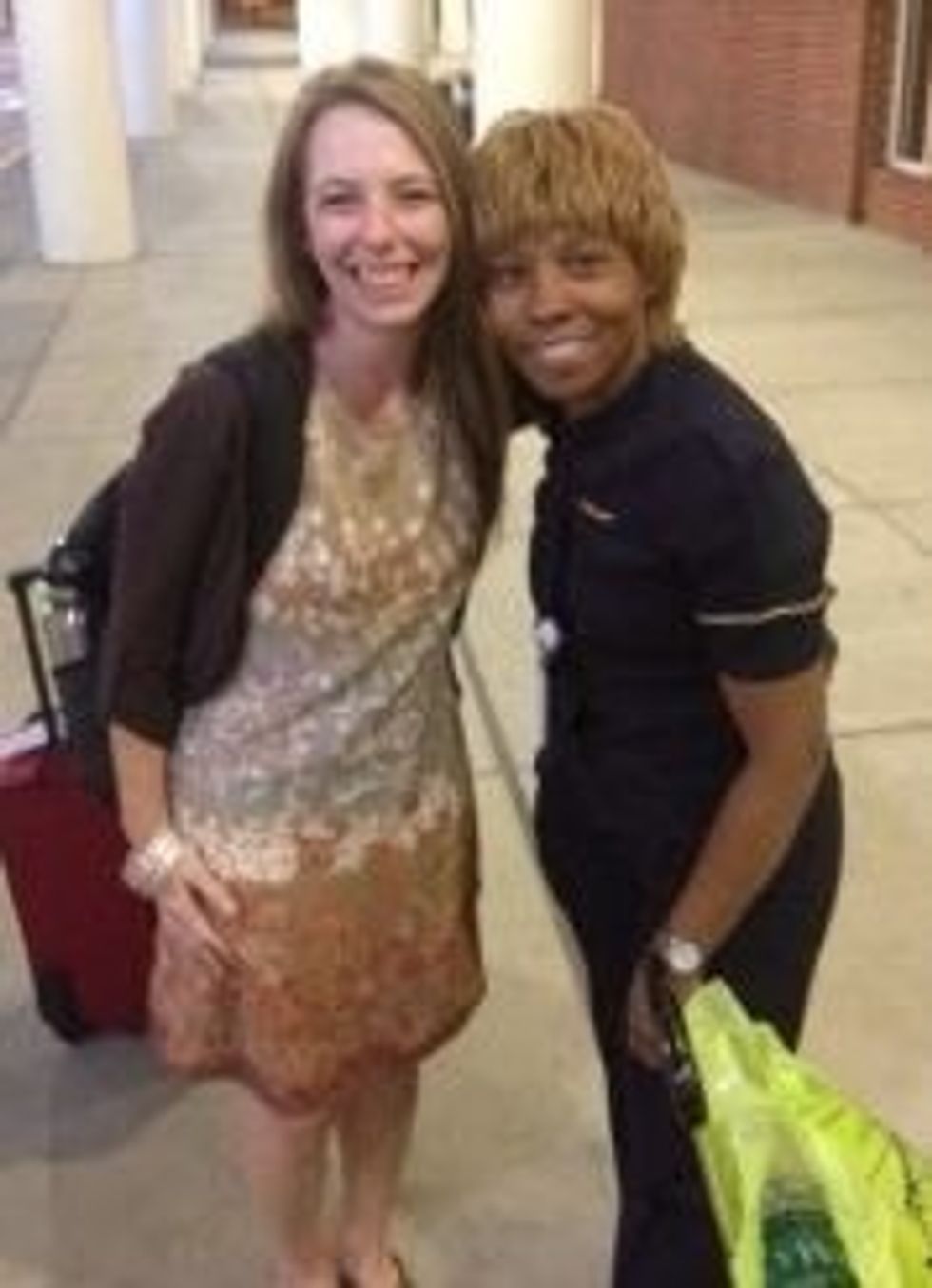 Smile when the flight attendant finds you near baggage claim.