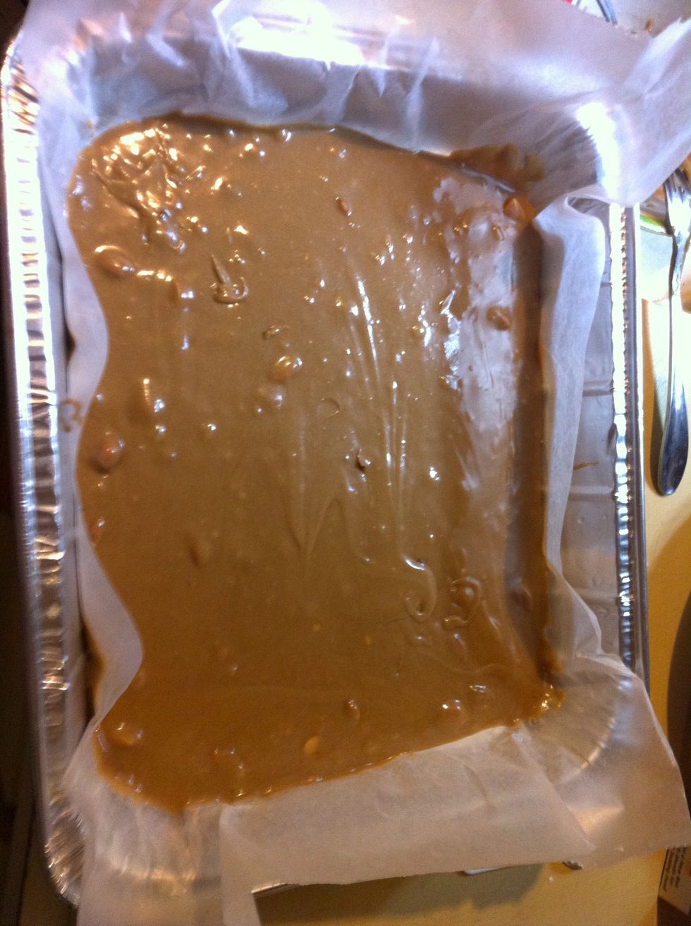 Smooth it out with a spatula or spoon and put Into your preheated oven of 350 degrees Fahrenheit for 20-25 minutes until a tooth pick inserted and comes out somewhat clean