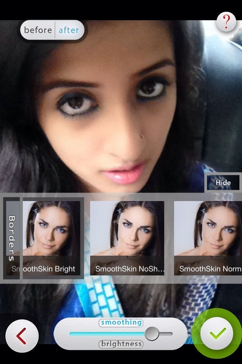 Smooths out every darks spot and brightens skin tone but gives a dewy,washed-out feel to the pic too. No, my pic wasnt edited when i took the screenshot orelse the darkspots wouldnt have been visible.