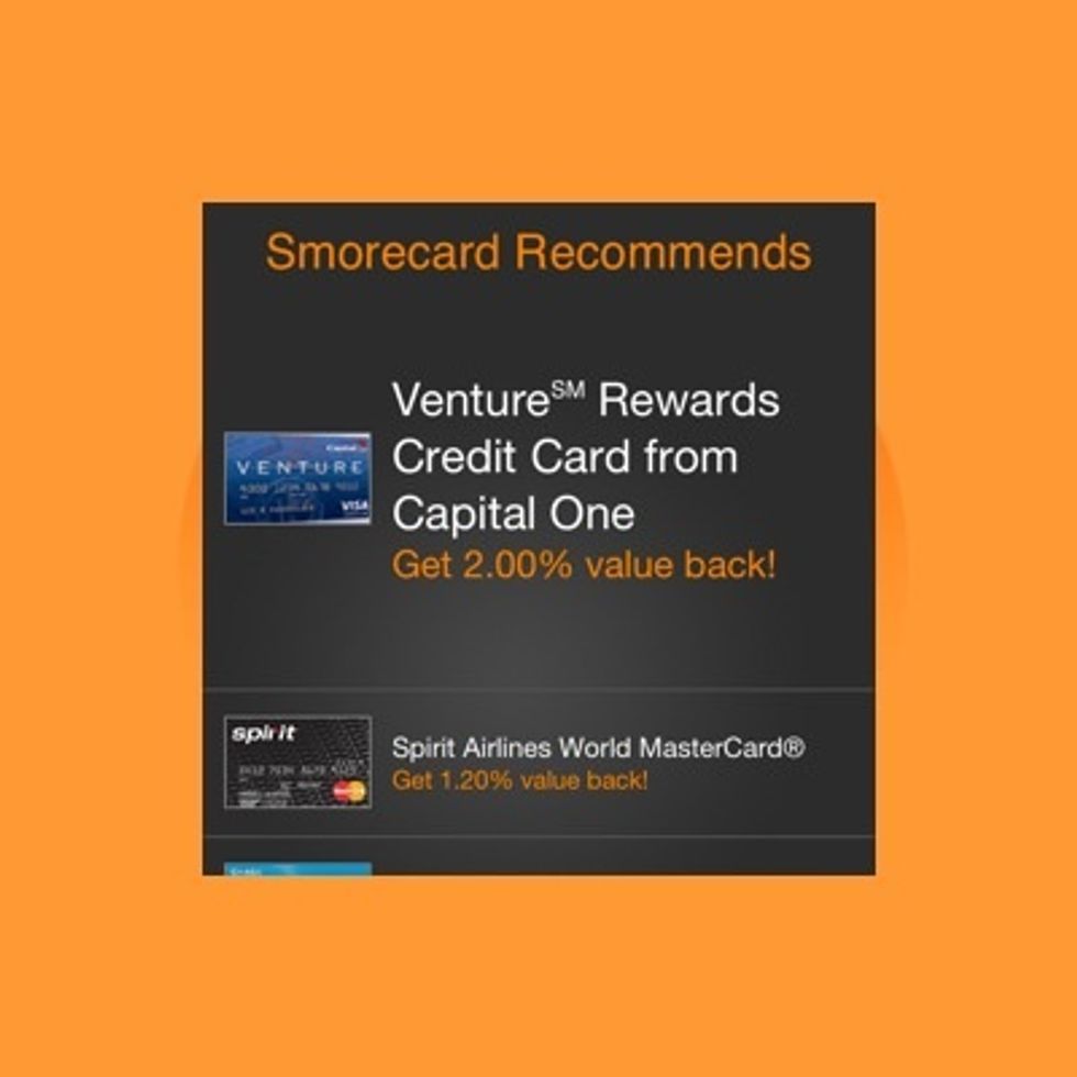 Smorecard tells you which of your credit cards to pay with at this particular merchant in order to maximize your rewards!