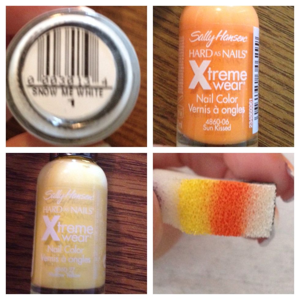 Snow me white - Sinful Colors Orange is "Sunkissed" Yellow is "Mellow Yellow"