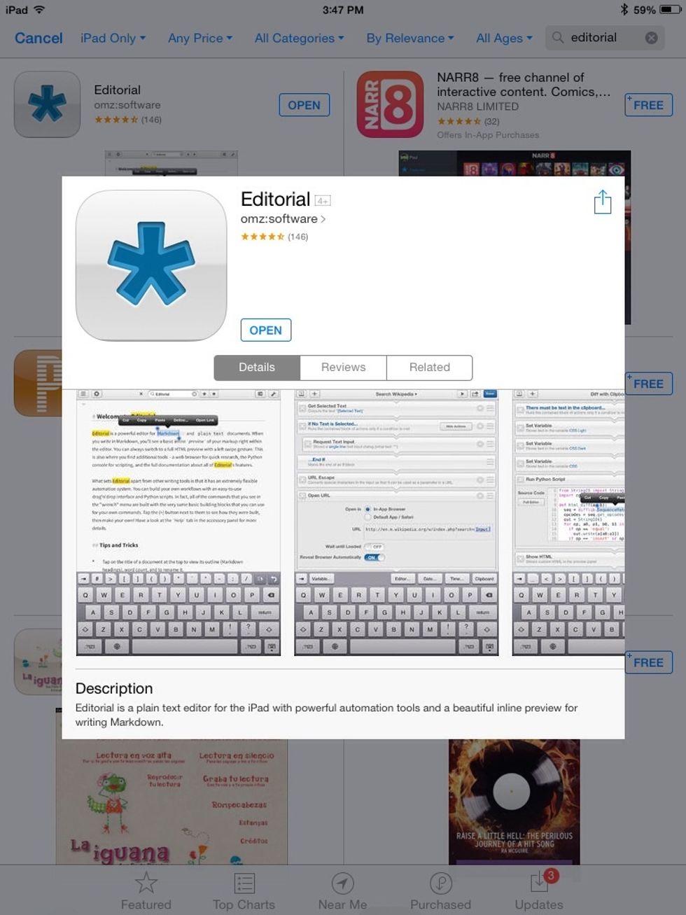 So, download EDITORIAL by OMZ:SOFTWARE (4.99)