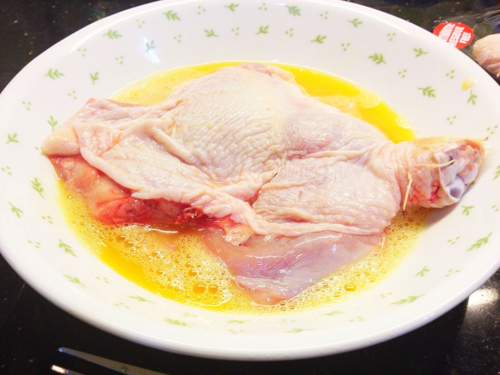 So first, dip the chicken in the egg.