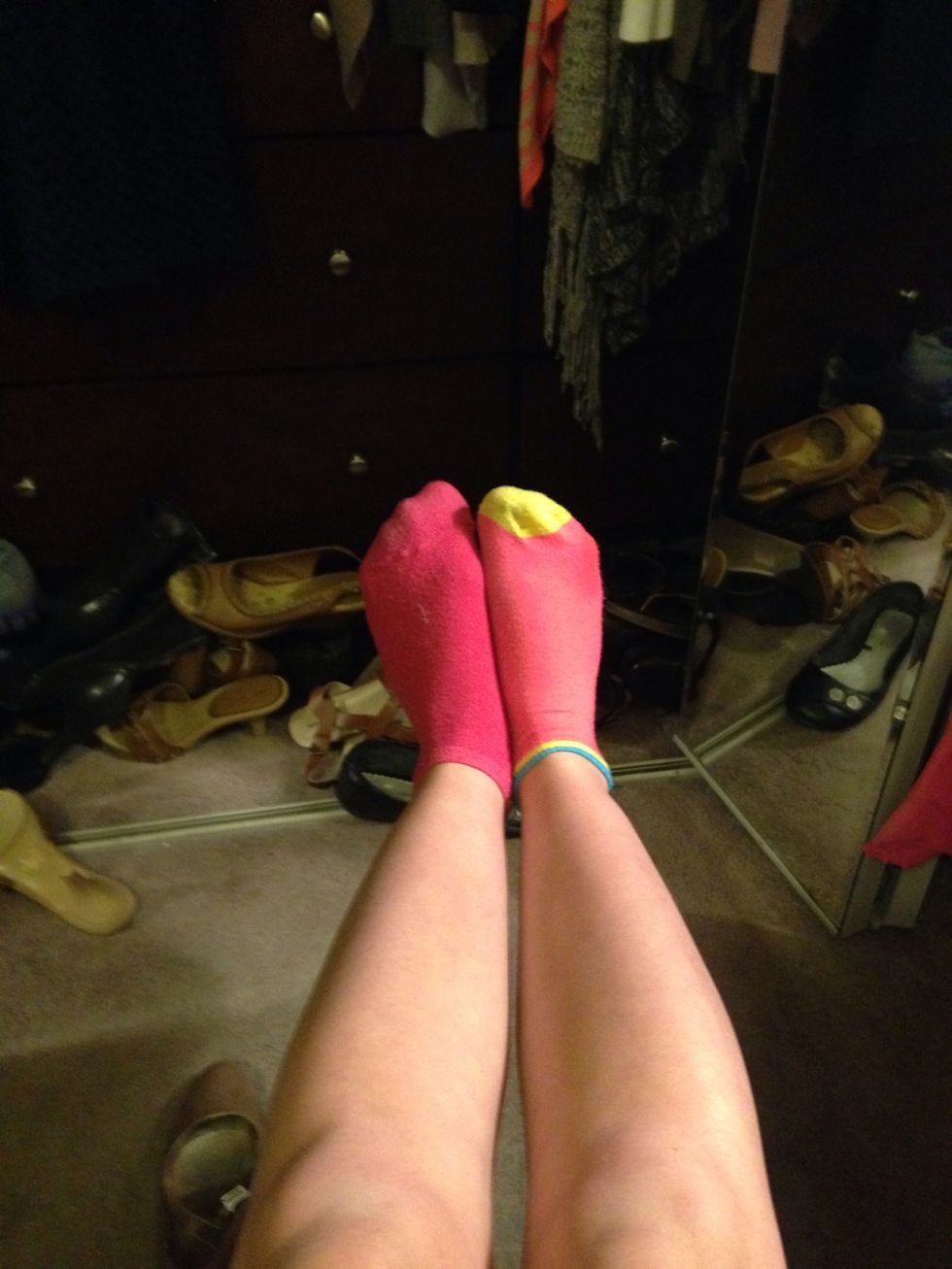 So first you get a pair of socks, put them on.