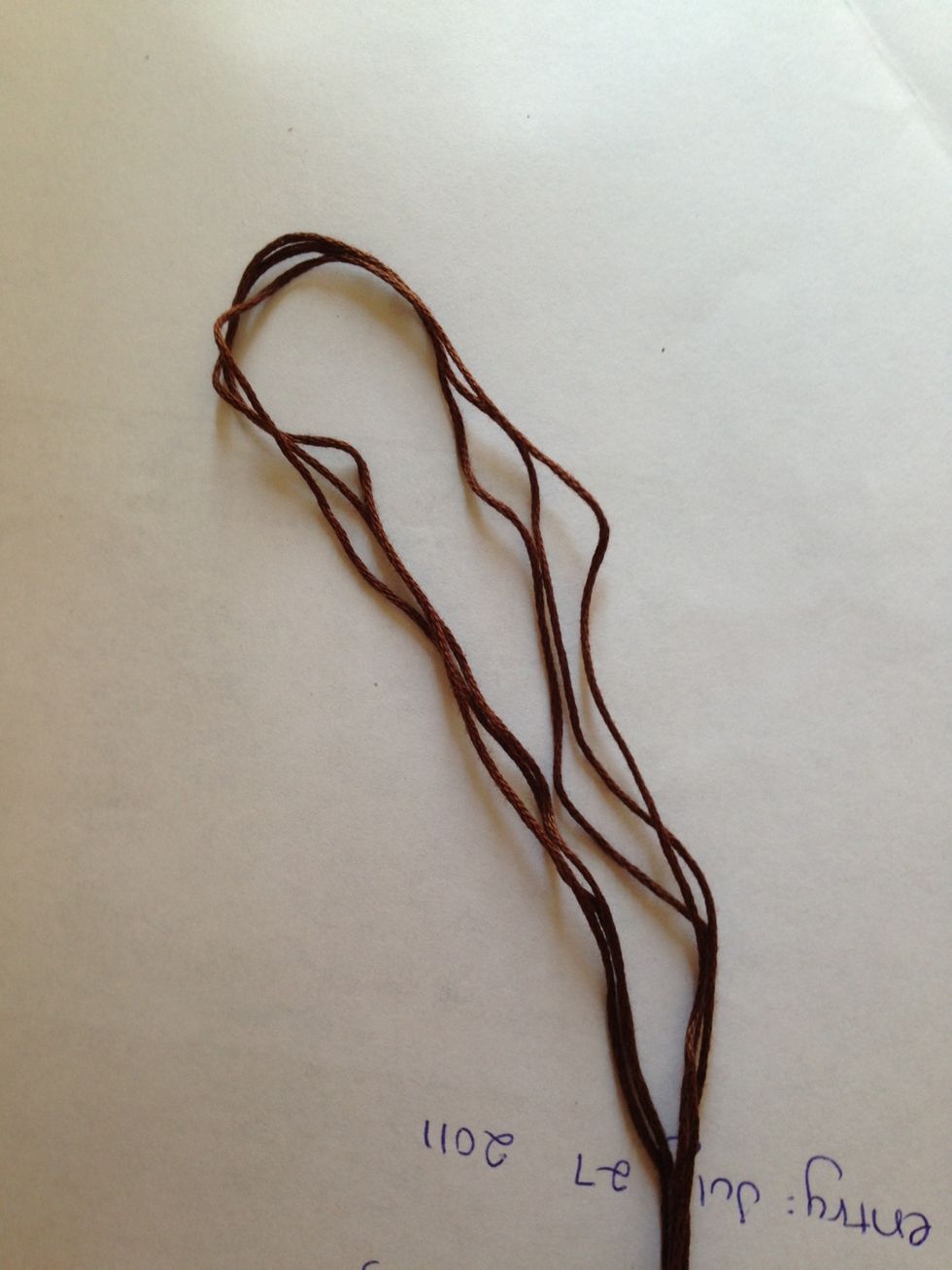 So here are all my dark brown strings, 3 double-length strings folded in half to make 6 strings.